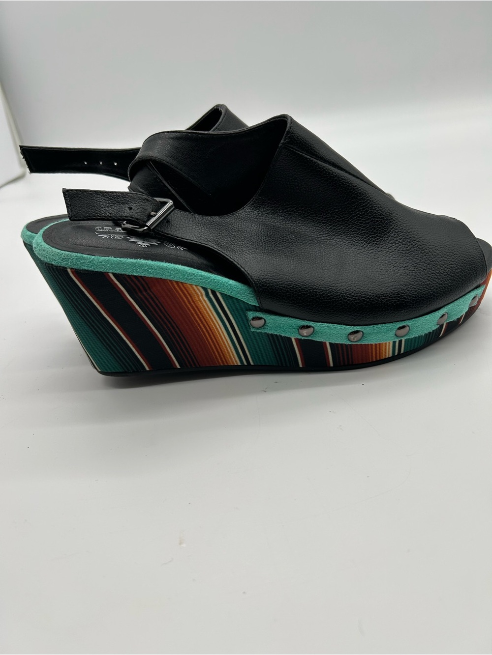 Crazy Train Bonnie Wedge Sandals with colorful serape patterned Wedge size9